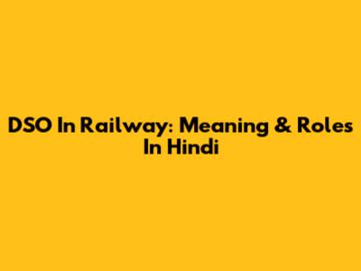 DSO In Railway: Meaning & Roles In Hindi