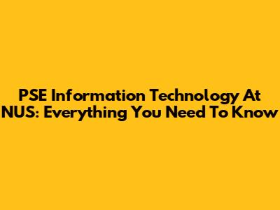 PSE Information Technology At NUS: Everything You Need To Know