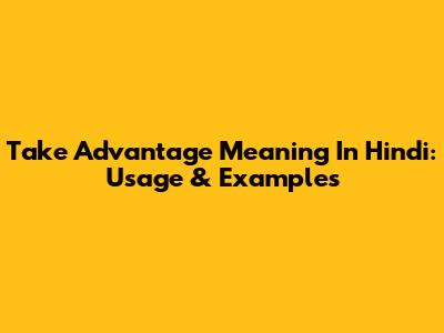 Take Advantage Meaning In Hindi: Usage & Examples